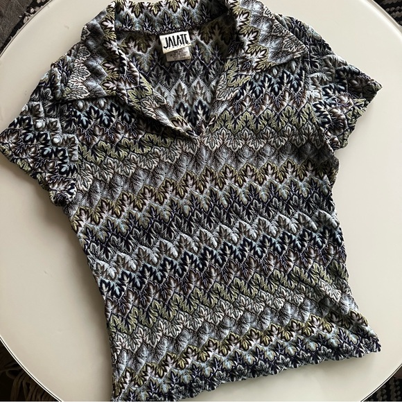 Vintage 90’s Collar V-Neck Jalate Limited Multicolor Women's Acrylic Knit Top M - Picture 3 of 14